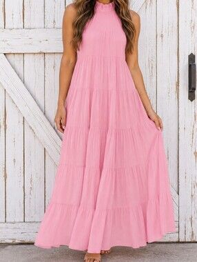 Haeof Pink Boho Tiered Maxi Dress Size L